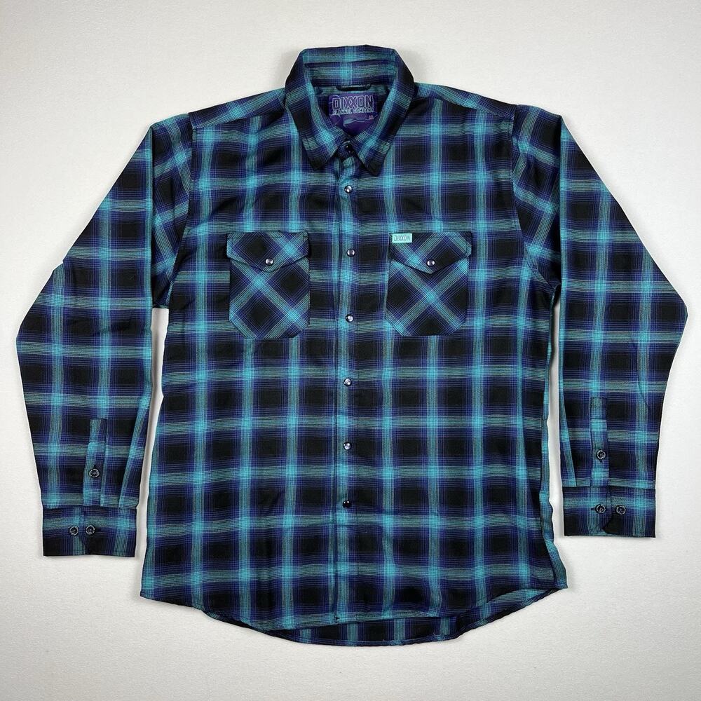 Dixxon Flannel Company Borealis Black/Teal/Purple Plaid Pearl Snap Shirt XL